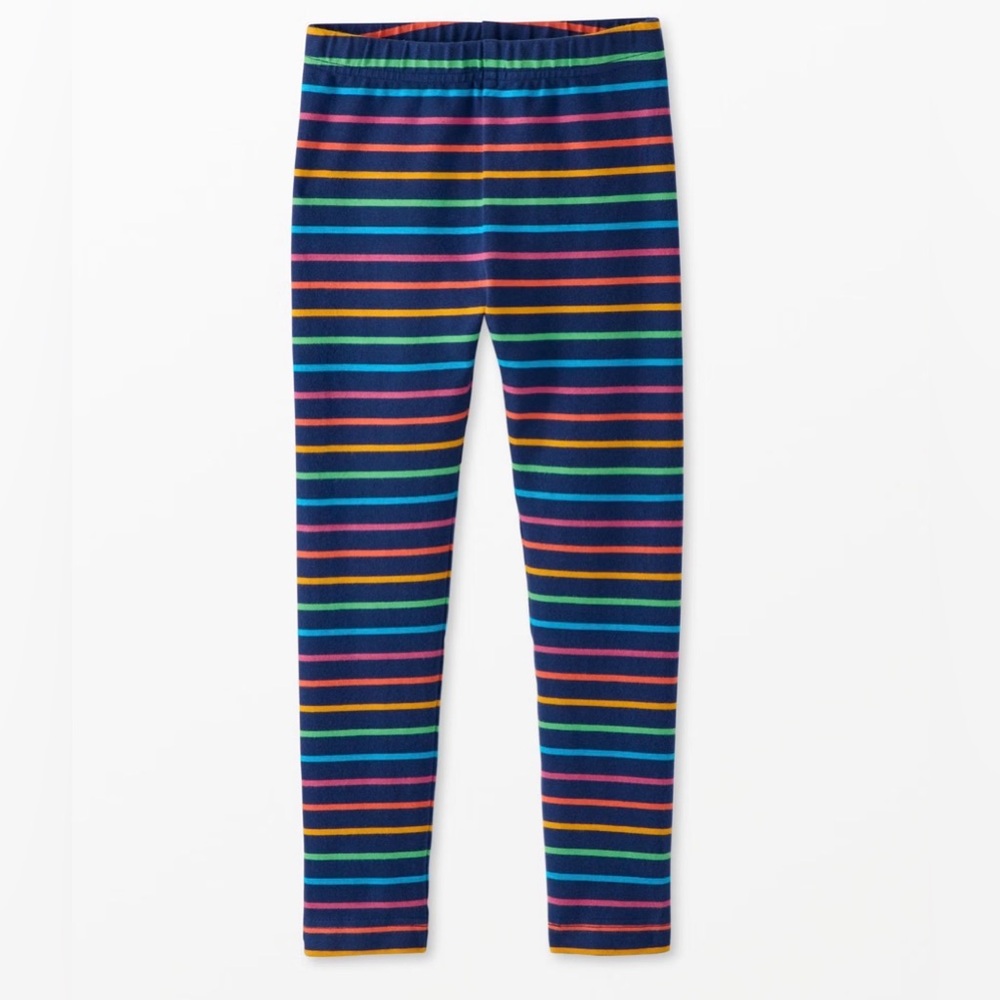 Hanna Andersson Navy Leggings with Bright Rainbow Stripes | size 5